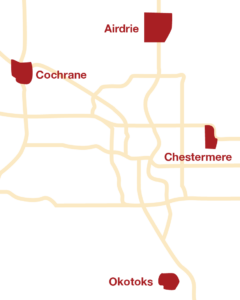 Map of communities near Calgary